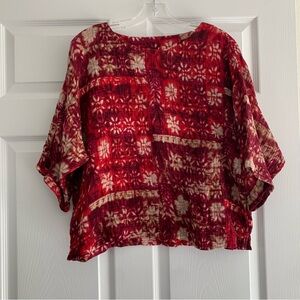 Pure Jill Red Tie-Dye Short Sleeve Tunic Top Small Cotton Boho Summer